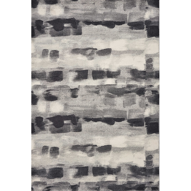 Tapis gris à motif abstrait, Rectangle 5 pi 3 po x 7 pi 7 po