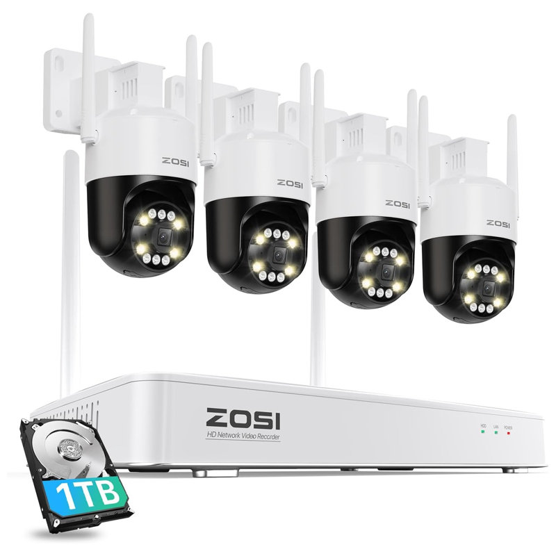 8CH 3K 5MP Security Camera System with 4pcs WIFI PTZ Cameras, Spotlight, AI Human Detection, 1TB HDD, Black