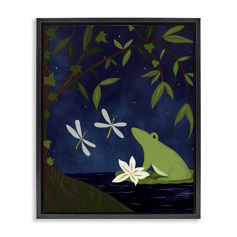  «Frog in Night Forest», art mural sur toile par Michelle Ingari Designs, H 21 po x l 17 po, Cadre flottant noir de jais