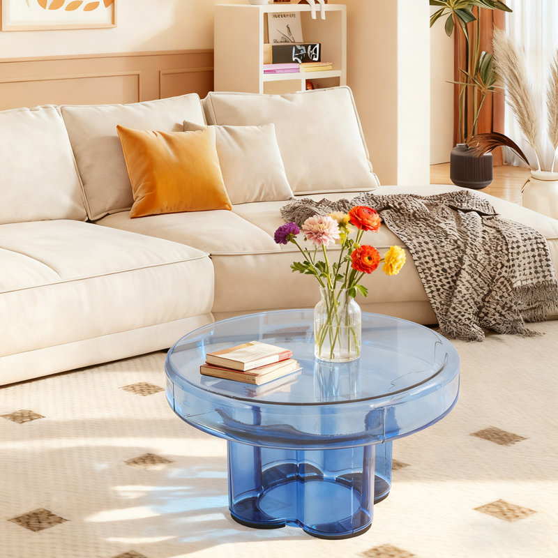 Table d'appoint ronde en verre, Bleu
