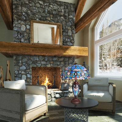 24.5"H Victorian Dome Shade Double Lit Tiffany-Style Stained Glass Table Lamp