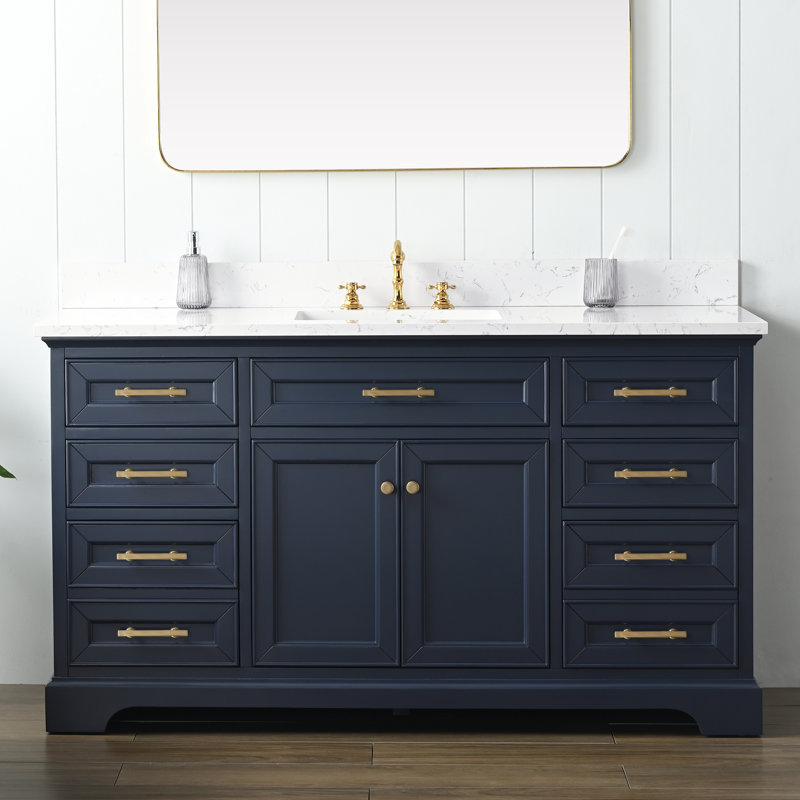 Thompson 60" W Single Bathroom Vanity, Indigo Blue/Brushed Gold