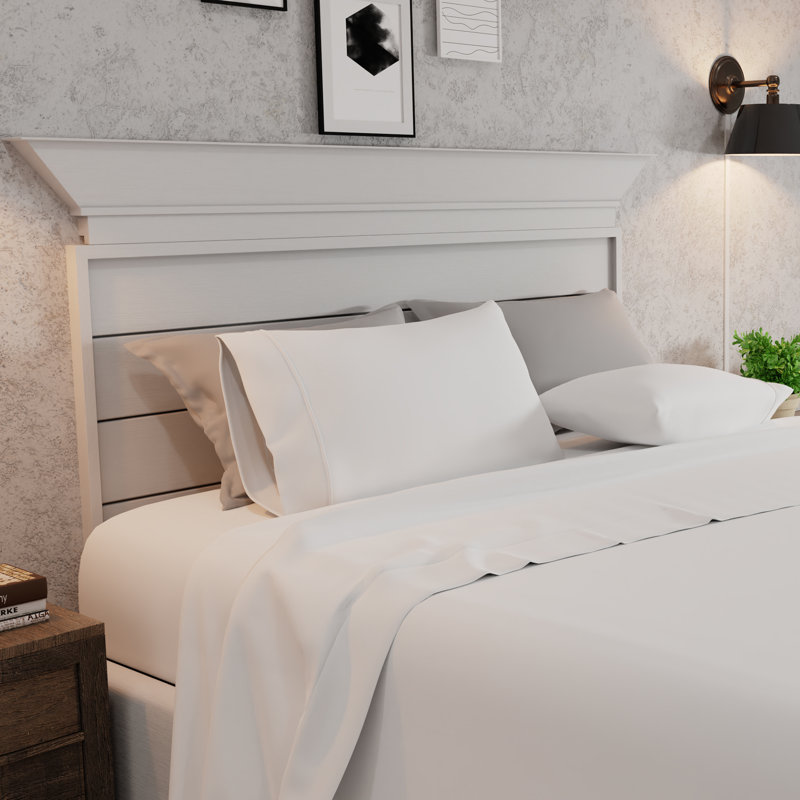 Ensemble de draps 100% flanelle de coton ultra doux, Ensemble de drap pour lit très grand avec drap-ho, Blanc, Couleur unie