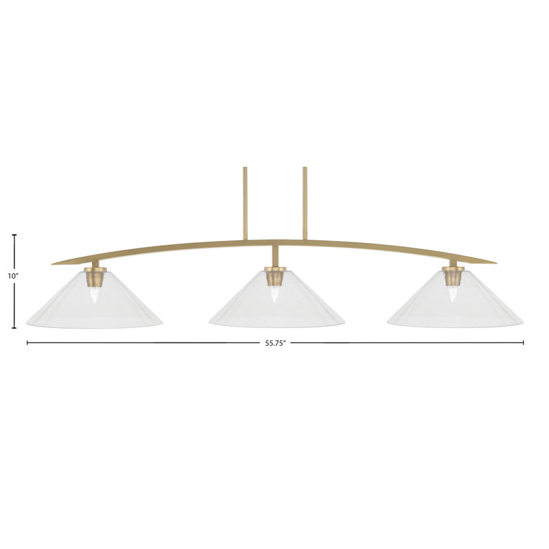 Kurve 3 Light Bar With 16" Clear Bubble Glass, New Age Brass