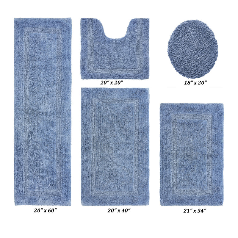 Lux Premium 2370 GSM 100% Cotton 5 Piece Bath Rug Sets, Machine Washable, Super Absorbent & Tufted Weave Reversible Bath Mat for Bathroom, Shower, and Tub, Oeko-Tex Certified Bathroom Rugs, Dark Blue