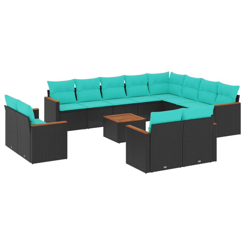  Ensemble de canapé de patio 13 pièces avec coussins en rotin de polyester noir