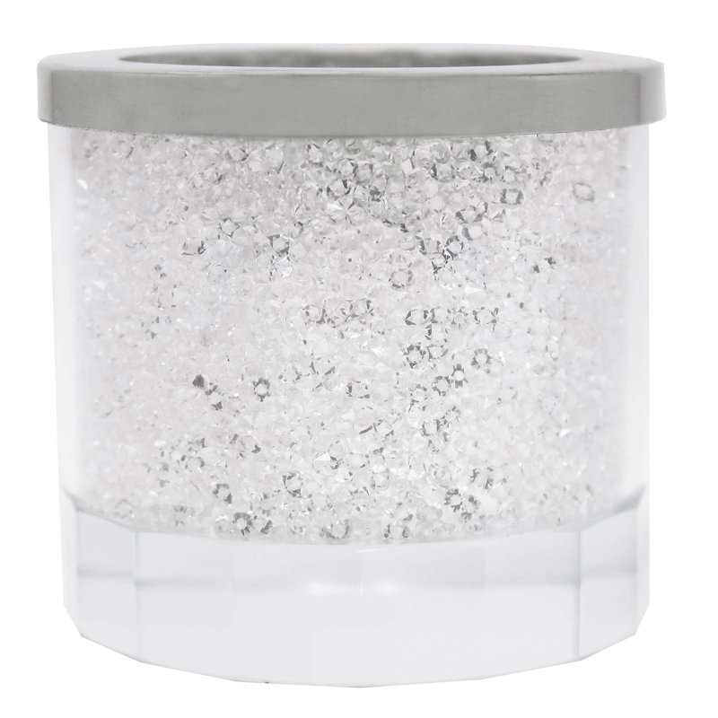 Crystal-Filled Glass Tealight Candleholder with Silver Rim
