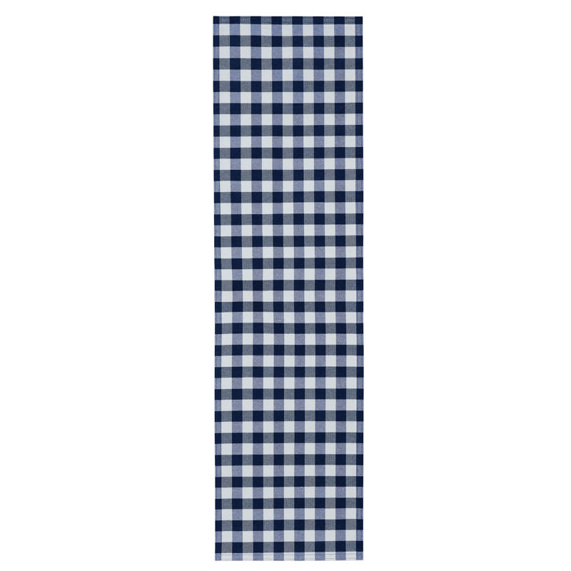Linehan Checkered Cotton Blend Table Runner, Navy, 36" x 13"