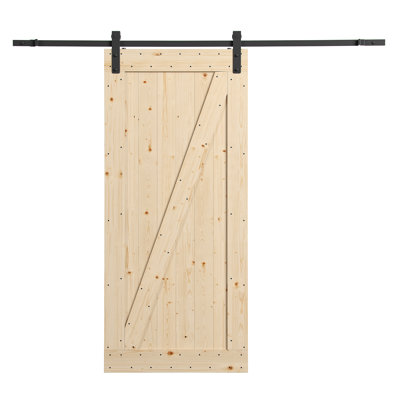Tarcienne 36.02'' x 84.5'' Solid Wood Paneled without Installation Hardware Kit Barn Door