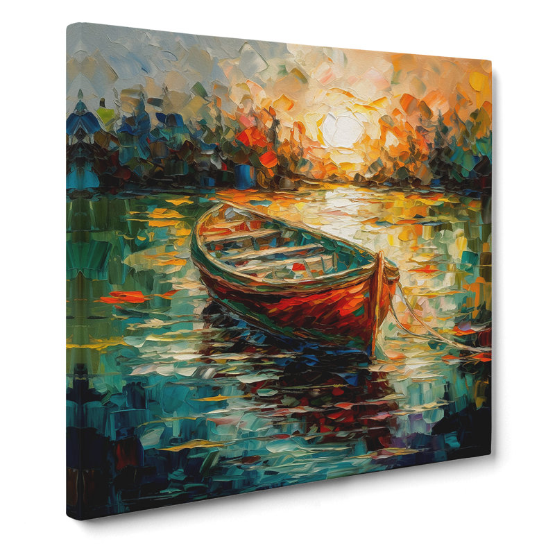 Boat On A Lake Expressionism - Wrapped Canvas - Framed Print, 35cm H x 35cm W x 3cm D