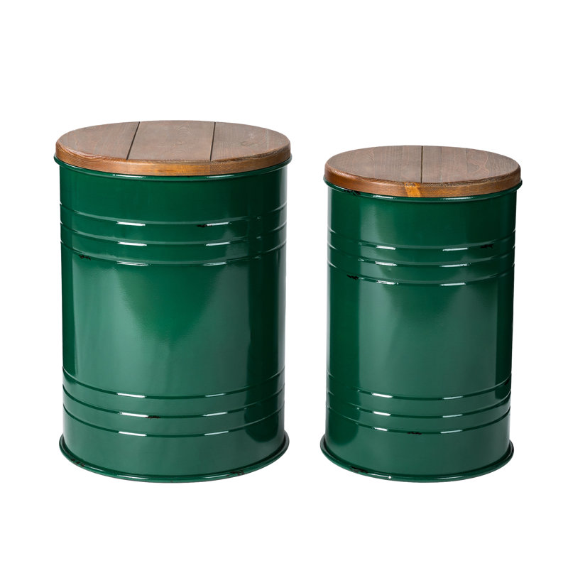 Nicky Solid Wood Top Nesting Tables End Table with Storage, Green