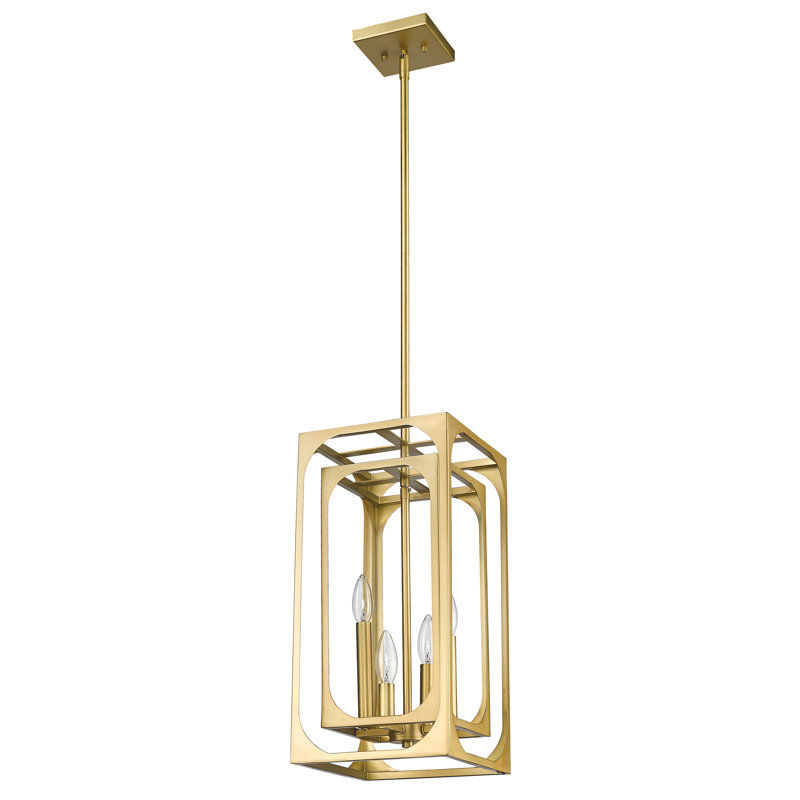 Lustre carré à 4 lumières, Laiton frotté
