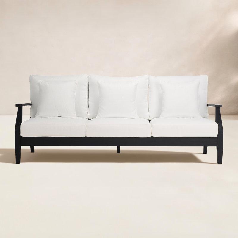 Samya 83'' Wide Outdoor Patio Sofa with Cushions, Black/White