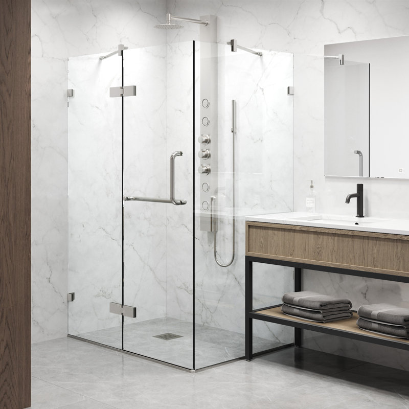 Monteray 46" W x 34" D x 73" H Hinged Frameless Shower Enclosure with 3/8  Clear Glass, Brushed Nickel