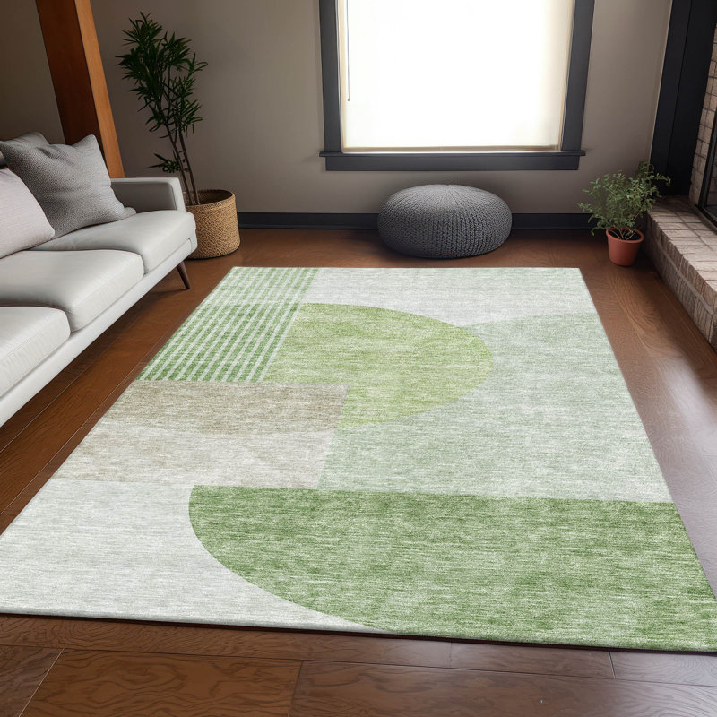 Premium Machine Washable Prisco Olive Rug, Rectangle 8' x 10'