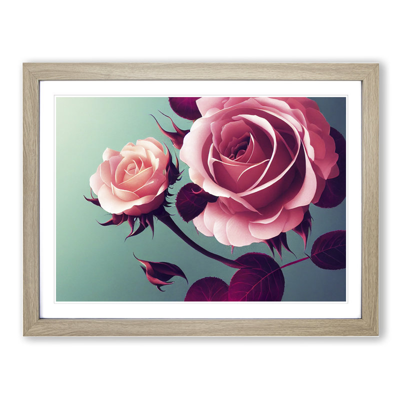 Magical Rose Flowers - Framed Print, 46cm H x 64cm W x 2cm D, Oak