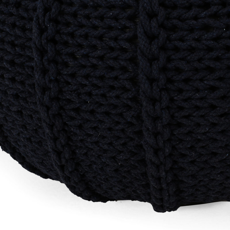 Pouf tricoté en coton bleu foncé pour ou au sol - capacité de poids de 200 lb, ajout décoratif, nettoyage des taches, perles incluses et utilisation du coussin Limite de 200 lb, décoratif, nettoyage seulement, rembourré