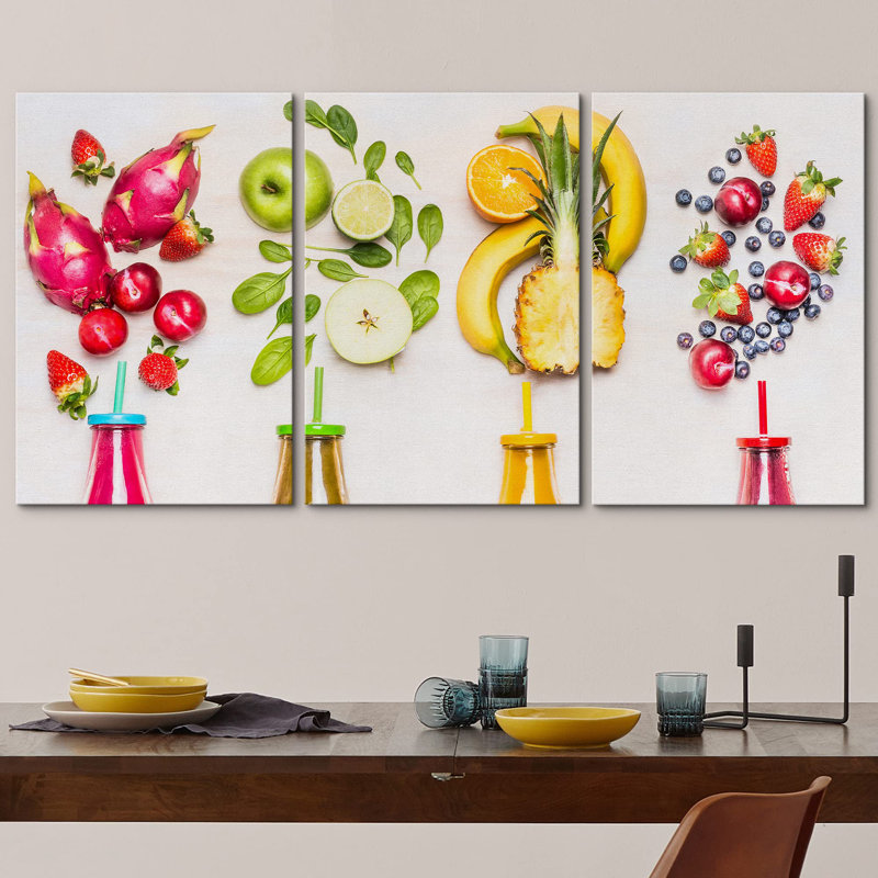 Fruit du dragon, ananas et baies, boissons, photographie de fruits, réalisme, rustique ultra, Toile tendue, H 36 po x l 72 po