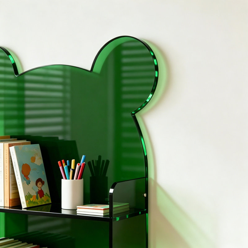 Green Bear Shape Acrylic Bookcase, (4 Shelves) 49.21"H x 31.5"W x 9.84"D