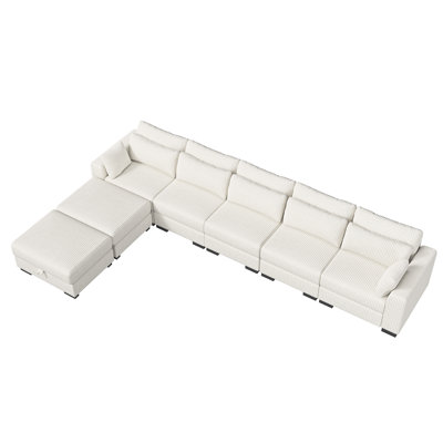 7-Piece 161.3" Symmetrical Upholstery Sectional Sofa With Movable Storage Ottomans, Corduroy Sofa Collection