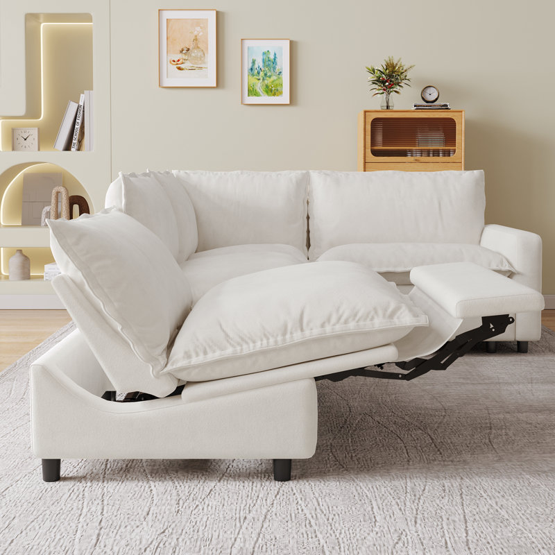5-piece Upholstered Sectional Couch With Fabric, Heating Seat & Power Recliner, Beige Linen