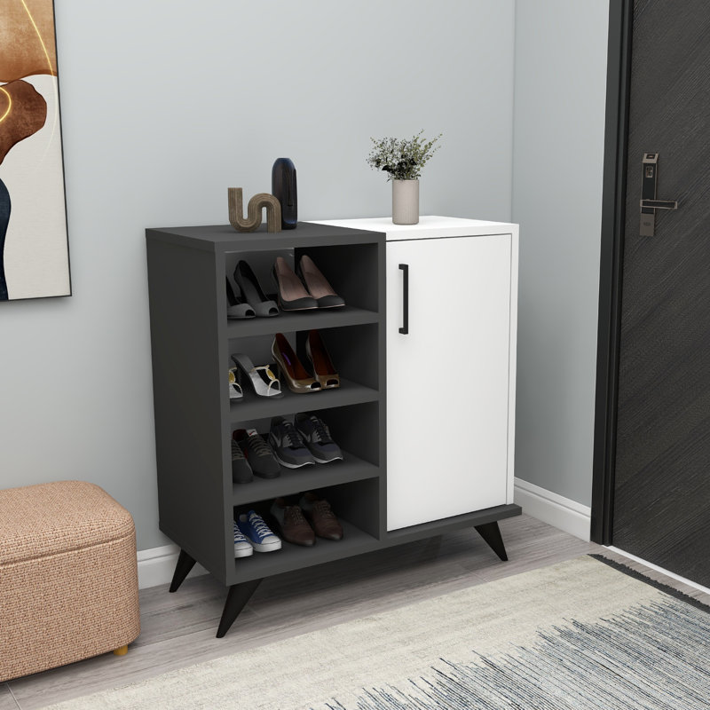 10 Pair Shoe Storage Cabinet, White/Black
