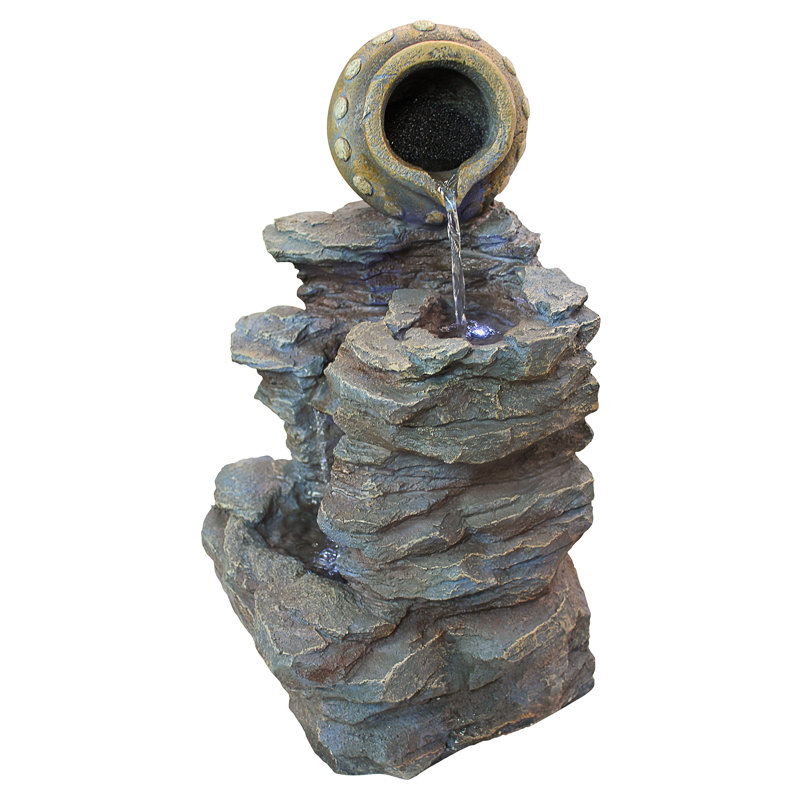 Natural Stone Look Spilling Jug LED Garden Fountain