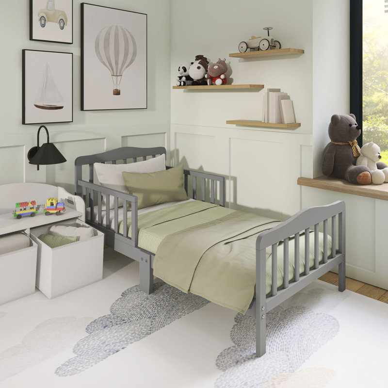 Classic Toddler Solid Wood Bed, Dark Gray