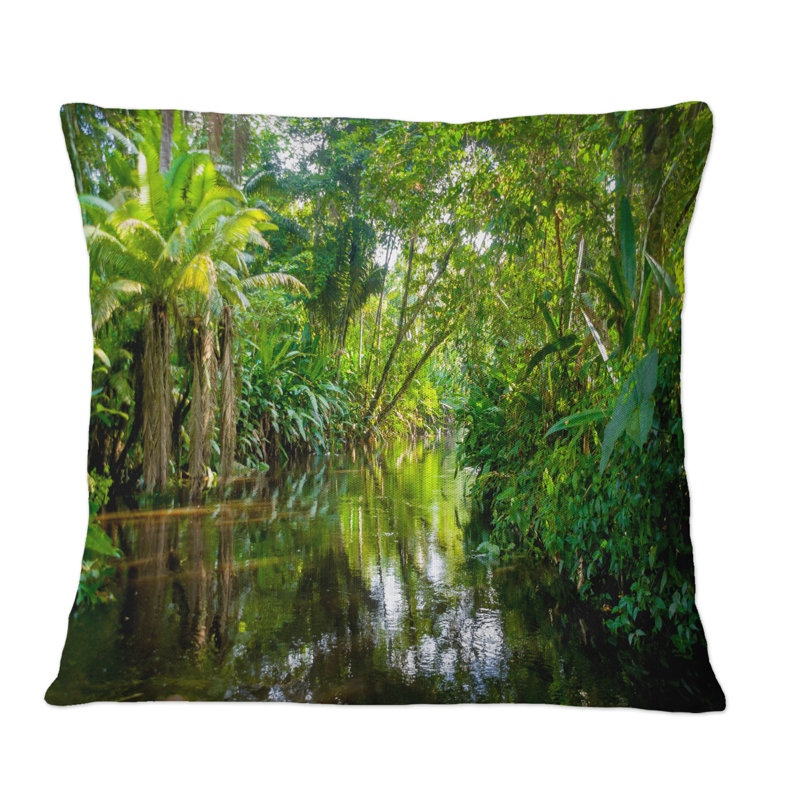 Coussin Trees In Amazon Jungle - Cabin & Lodge, 18 po x 18 po