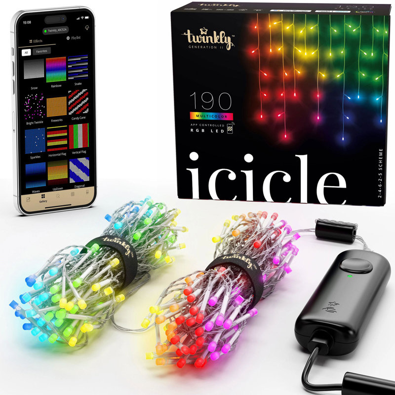 Twinkly Icicle App-controlled Led Christmas Lights With 190 Rgb (16 Million Colors) Leds. Clear Wire. Indoor And Outdoor Smart Lighting Decoration