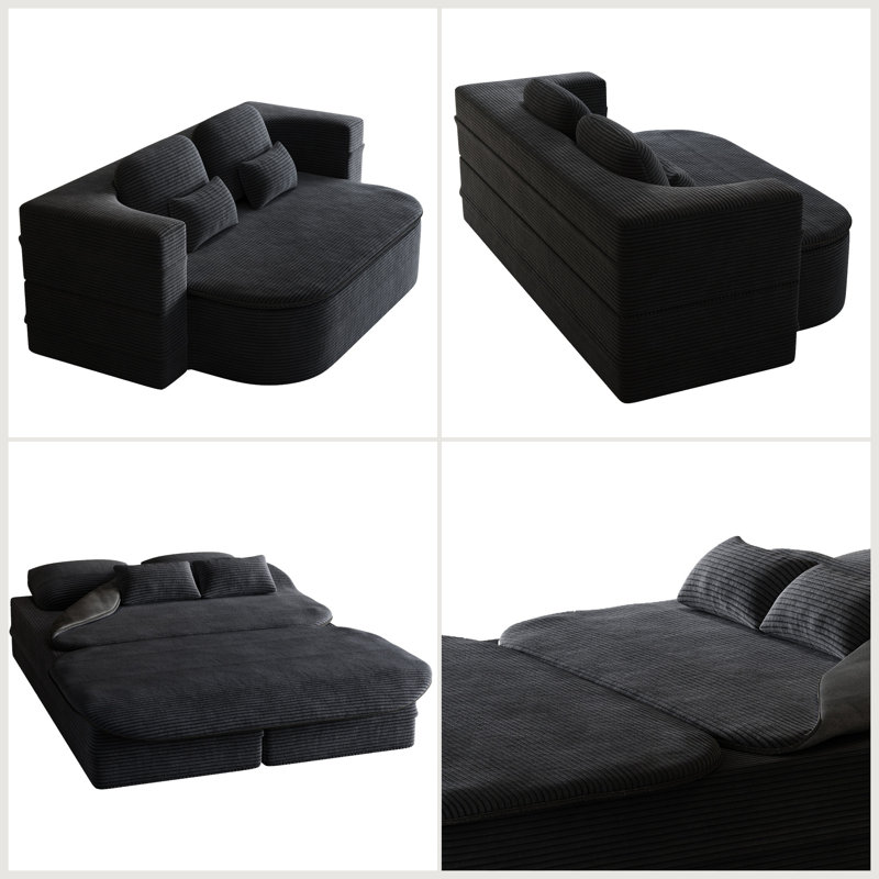 Canapé-lit pliable en tissu velours côtelé Boneless, Noir