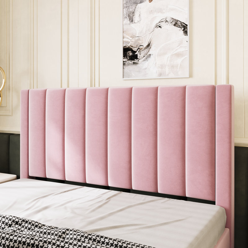 Lit plateforme tapissier Ozella - Aucun sommier requis, assemblage facile, Grand lit, Rose