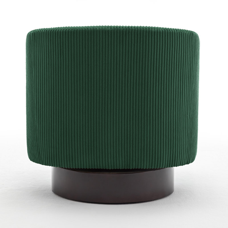 Fauteuil demi-tonneau pivotant en velours côtelé vert foncé avec base en bois massif Applewold, Velours côtelé vert foncé