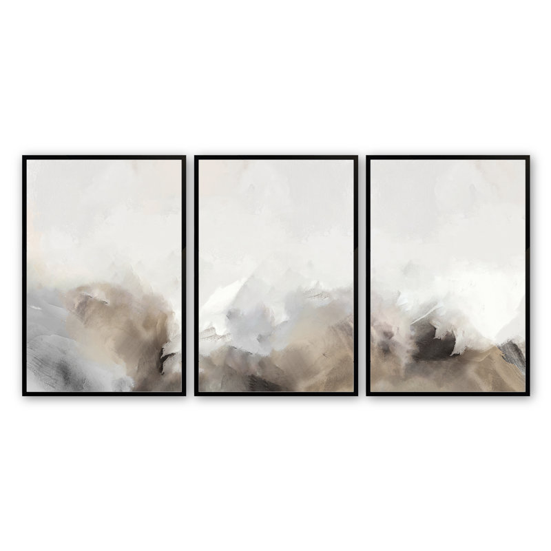 «Risley Nordic Prints Modern Modern Landscape», ensemble de 3 encadrés sur papier 3 pièces par Line2Form, Noir satiné