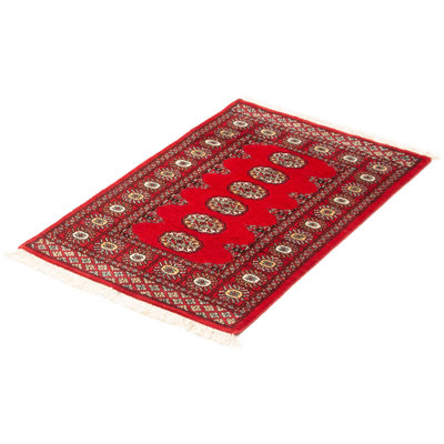 One-of-a-kind Hand Knotted Bokhara Red Wool Rug 2'8" x 4'2"