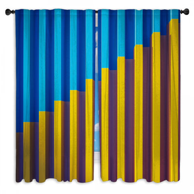 Blue Yellow Vertical Bars Window Curtains Abstract Sheer & Room Darkening - 2 Panels