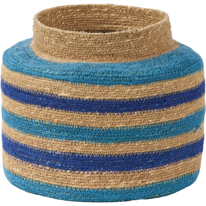 Seagrass Natural Stripe Round Basket, Blue/Brown