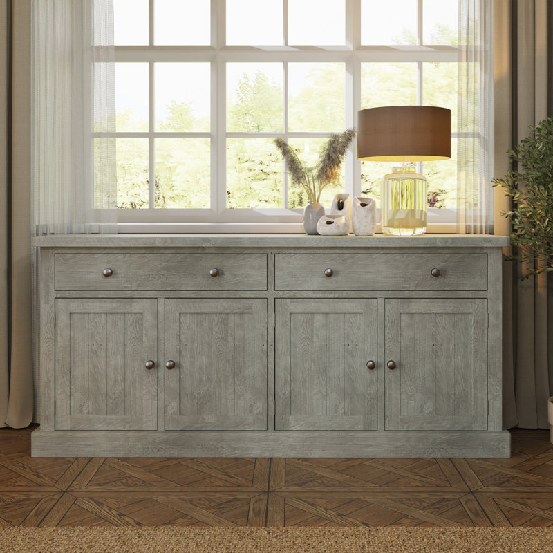 Alivia Large Straight Sideboard 4 Door - Distressed Reclaimed Limewashed Pine