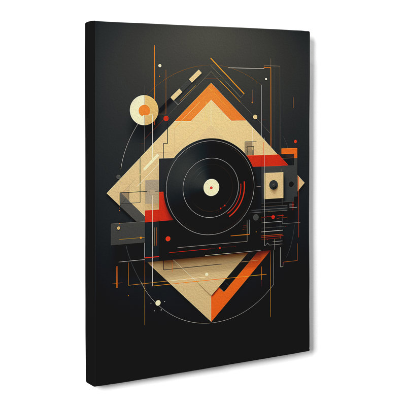 Vinyl Record Player Geometric No.2 - Wrapped Canvas Print, 50cm H x 35cm W x 3cm D