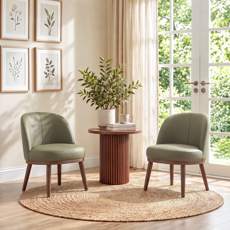 Fauteuil d'appoint moderne en forme de tonneau, recouvert de similicuir et doté de pieds en bois massif, Olive