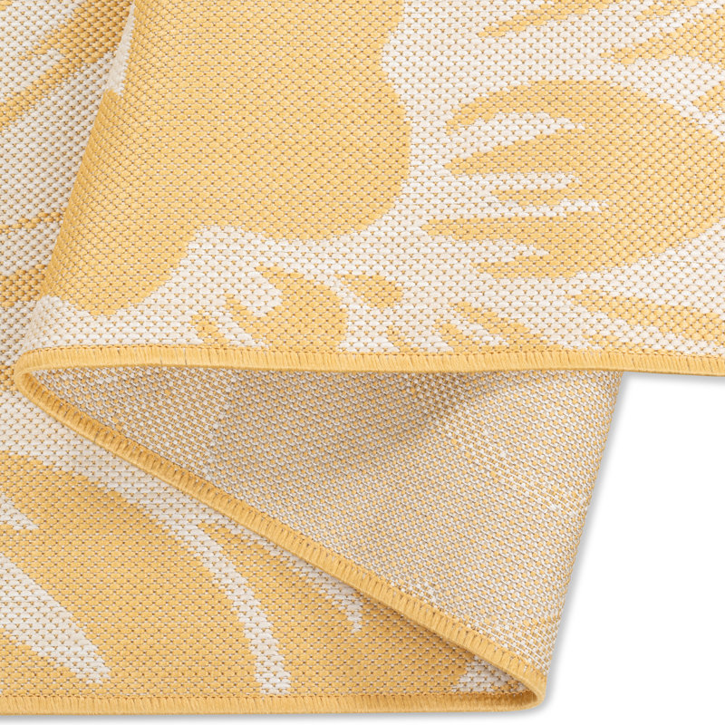 Tapis d'extérieur à motif floral jaune / blanc 8 pi x 10 pi (8 pi x 10 pi), tapis moderne, à poils courts et résistant aux taches - salon, chambre à coucher, salle à manger et cuisine