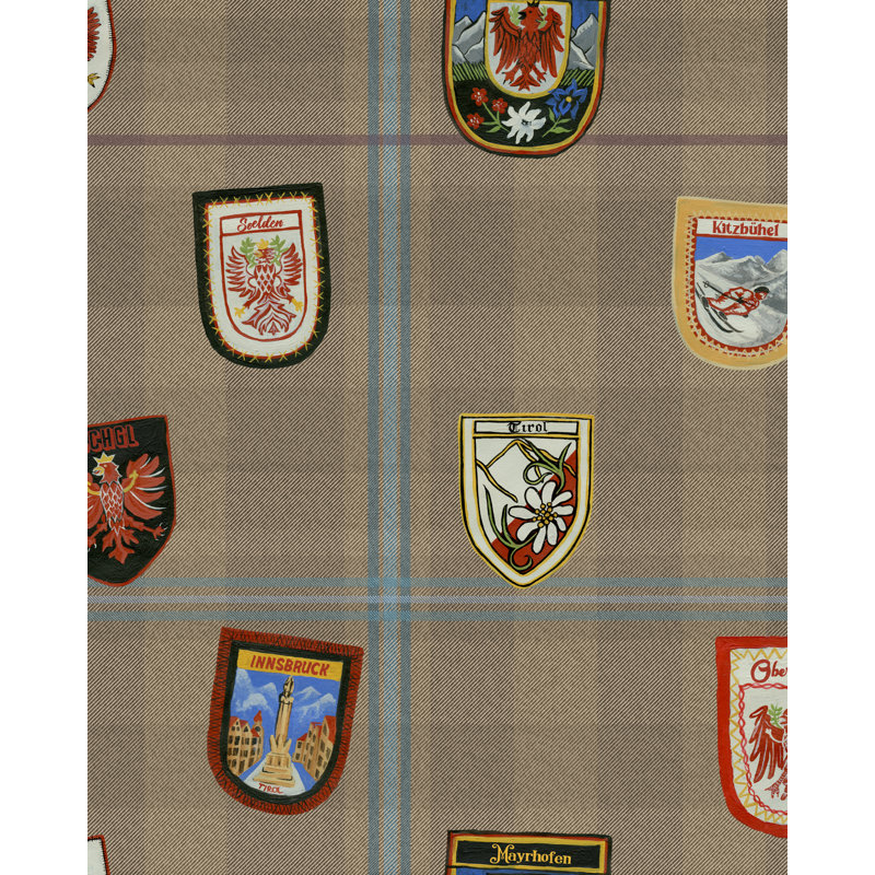 Tyrol Apres-Ski Home Gingham Wallpaper Roll, Blue/Burnt Orange/Red/Taupe