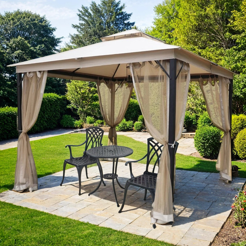 Pavillon de jardin extérieur en acier galvanisé, 10 x 10 pi, auvent double avec moustiquaire pour patio, jardin, cour arrière