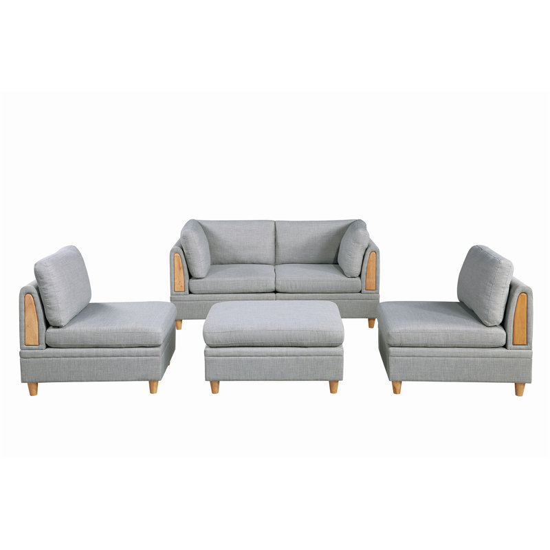 Canapé modulaire 5 pièces rembourré, 100 % polyester gris clair