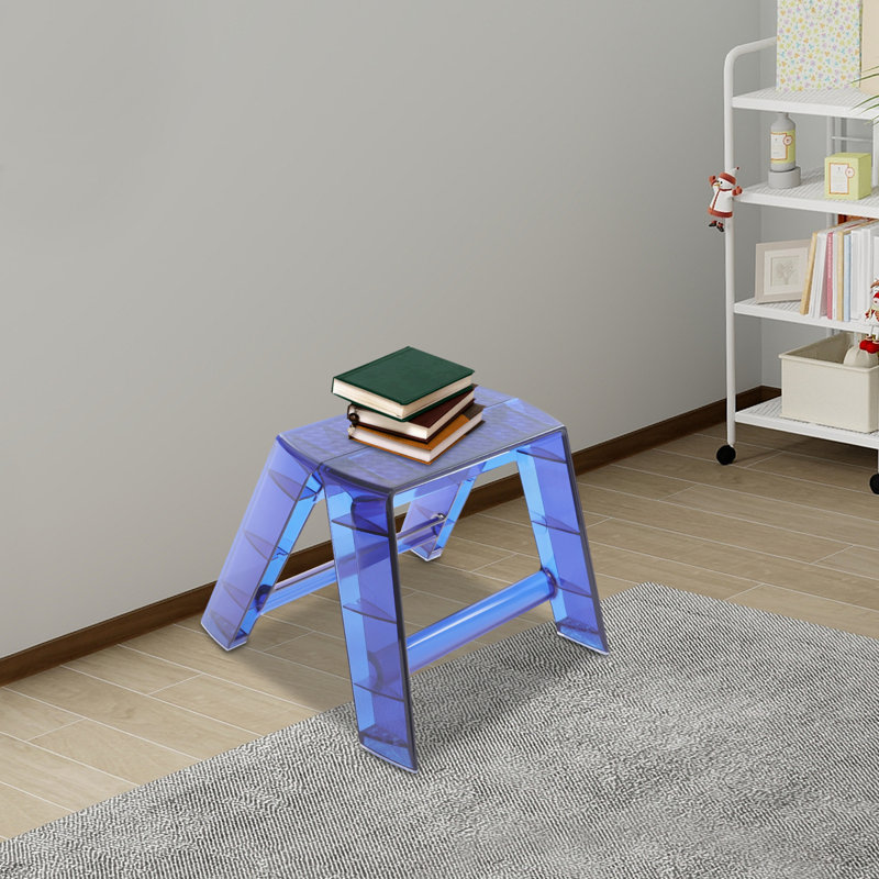 Escabeau transparent à 2 marches pour la bibliothèque intérieure et extérieure, Bleu