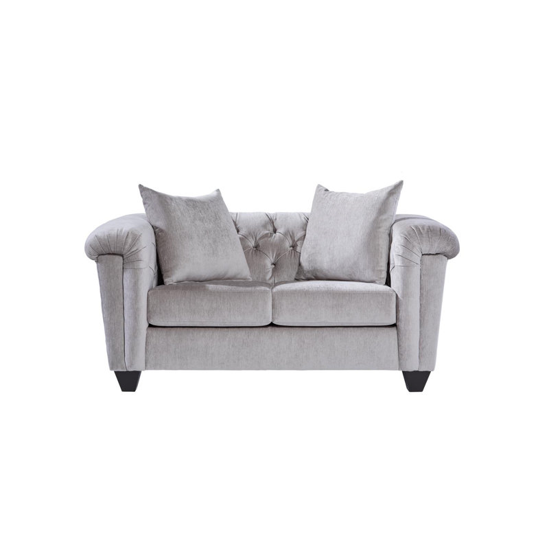 70" Tuxedo Arm Loveseat with Reversible Cushions, Lush Silver/Polyester Blend