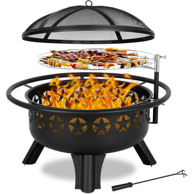 31" 2-in-1 Wood Burning Fire Pit with Swivel Grill Grate - Outdoor Firepit for Backyard Bonfire, Patio BBQ
