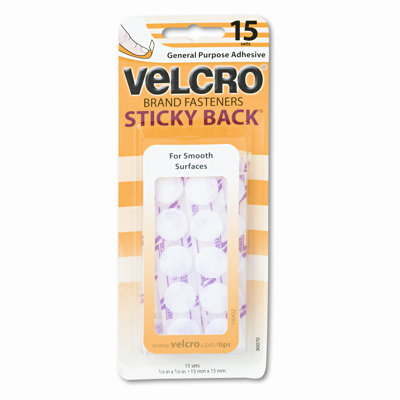 Fixations par points Stickel-Back VELCRO® sur bandes, diamètre 5/8 po, blanc, 15 ensembles / paquet