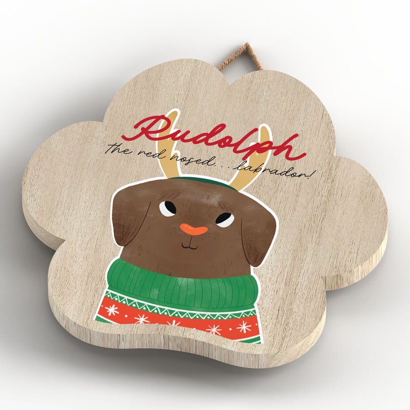 Rudolph Santa Paws Wooden Plaque Pawprint Vivid Squid Wholesale Wall Decor