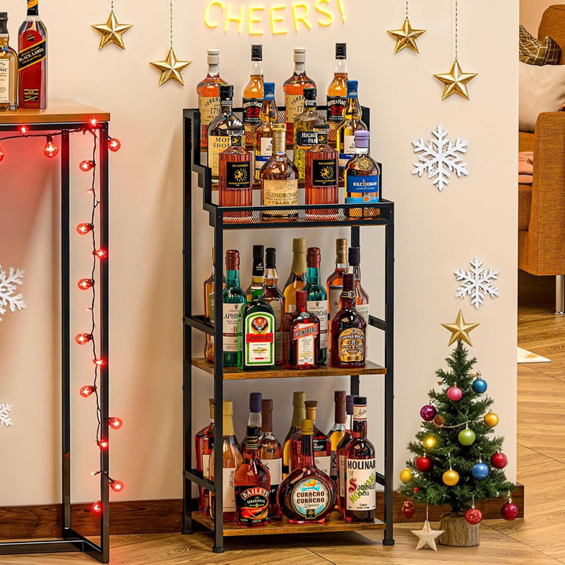 Table de bar à vin avec étagère à pieds - Support de coin autoportant pour la maison, étagère de rangement pour bouteilles de whisky et d'alcool de grande capacité, salon, brevet en instance